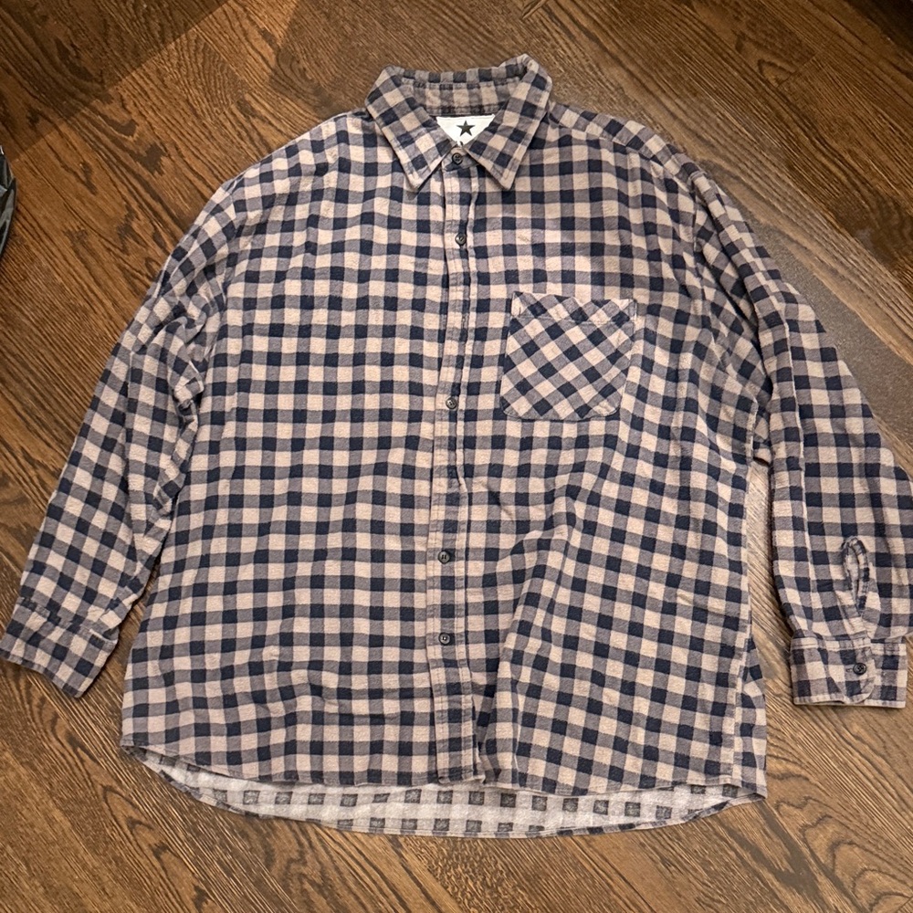 Plaid Shirt with Chanel appliqué- Black and Tan
